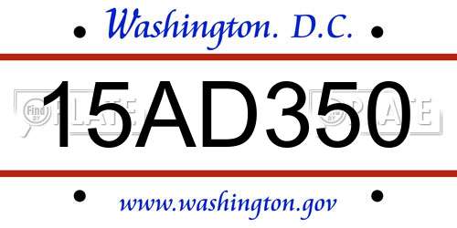 15AD350 District Of Columbia License Plate