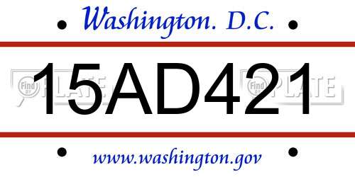 15AD421 District Of Columbia License Plate