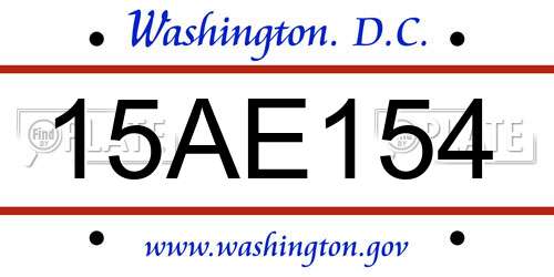 15AE154 District Of Columbia License Plate