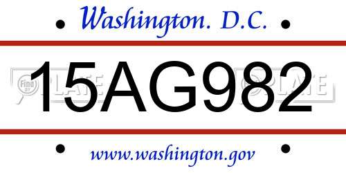 15AG982 District Of Columbia License Plate