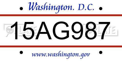 15AG987 District Of Columbia License Plate