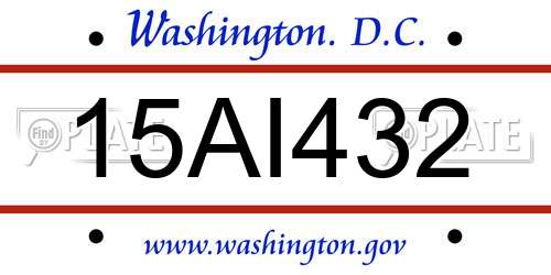 15AI432 District Of Columbia License Plate