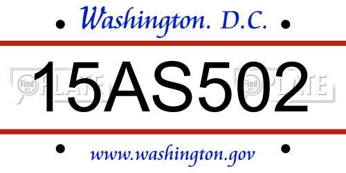 15AS502 District Of Columbia License Plate