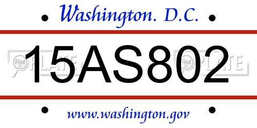15AS802 District Of Columbia License Plate