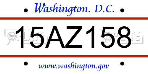 15AZ158 District Of Columbia License Plate