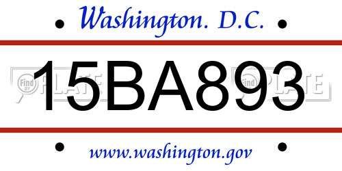15BA893 District Of Columbia License Plate