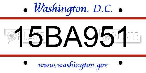 15BA951 District Of Columbia License Plate