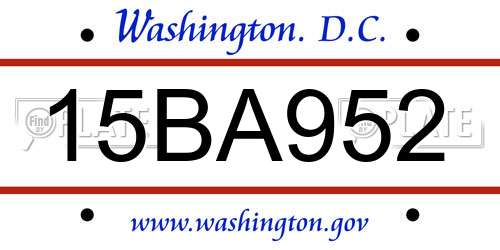15BA952 District Of Columbia License Plate