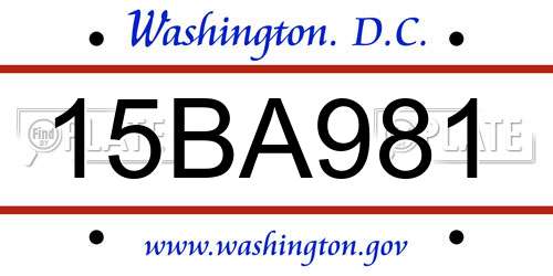 15BA981 District Of Columbia License Plate