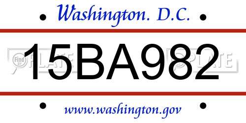15BA982 District Of Columbia License Plate