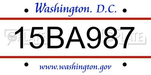 15BA987 District Of Columbia License Plate