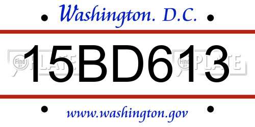 15BD613 District Of Columbia License Plate