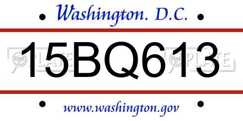 15BQ613 District Of Columbia License Plate