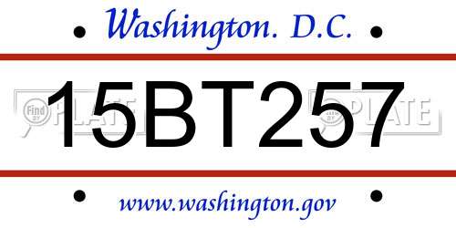15BT257 District Of Columbia License Plate