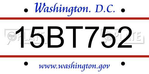 15BT752 District Of Columbia License Plate