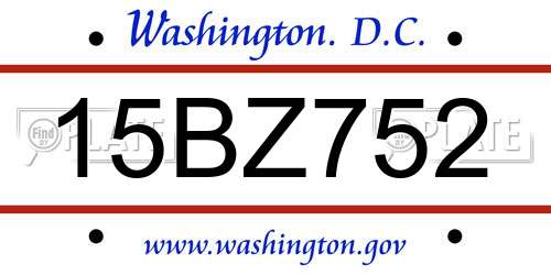 15BZ752 District Of Columbia License Plate