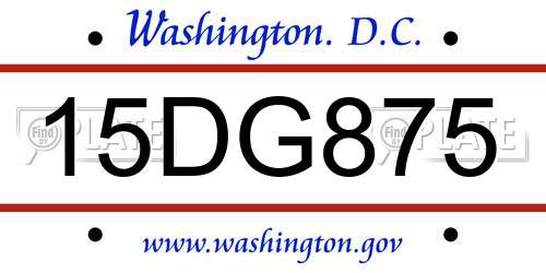 15DG875 District Of Columbia License Plate