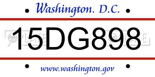 15DG898 District Of Columbia License Plate