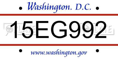 15EG992 District Of Columbia License Plate