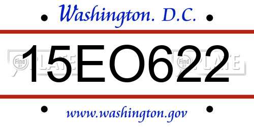 15EO622 District Of Columbia License Plate
