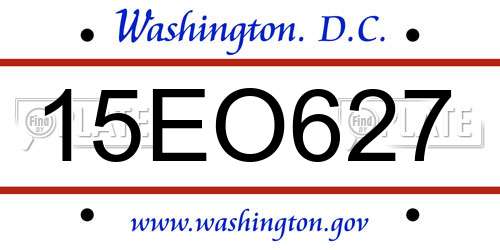 15EO627 District Of Columbia License Plate