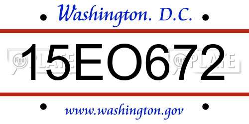 15EO672 District Of Columbia License Plate