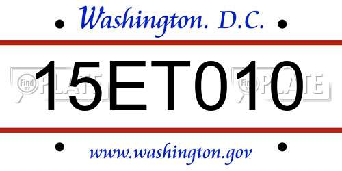 15ET010 District Of Columbia License Plate