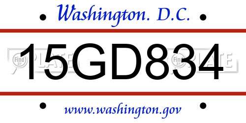 15GD834 District Of Columbia License Plate