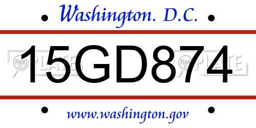 15GD874 District Of Columbia License Plate