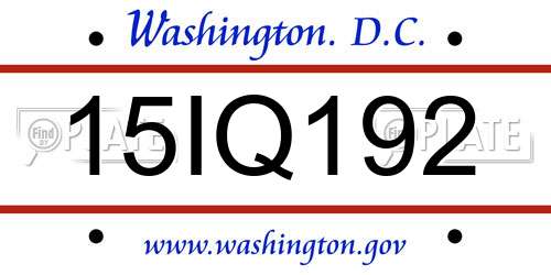 15IQ192 District Of Columbia License Plate