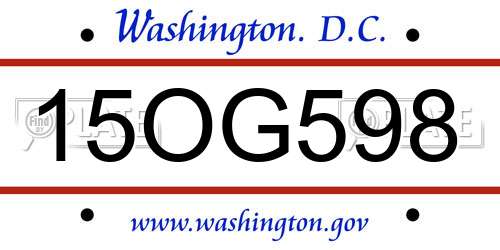 15OG598 District Of Columbia License Plate