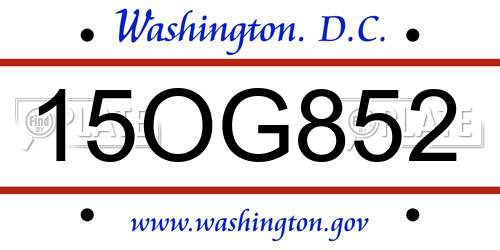 15OG852 District Of Columbia License Plate