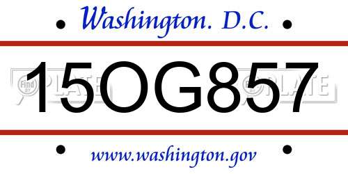 15OG857 District Of Columbia License Plate