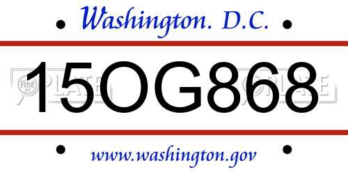 15OG868 District Of Columbia License Plate