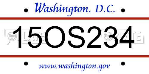 15OS234 District Of Columbia License Plate