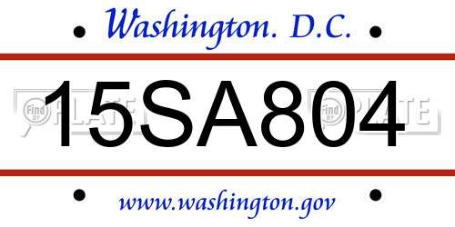 15SA804 District Of Columbia License Plate