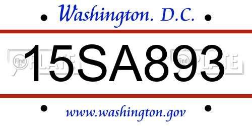 15SA893 District Of Columbia License Plate
