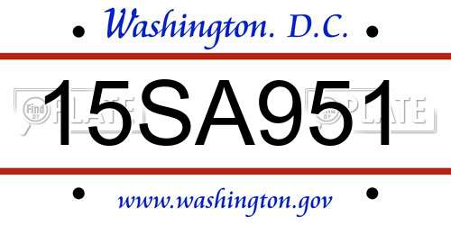 15SA951 District Of Columbia License Plate