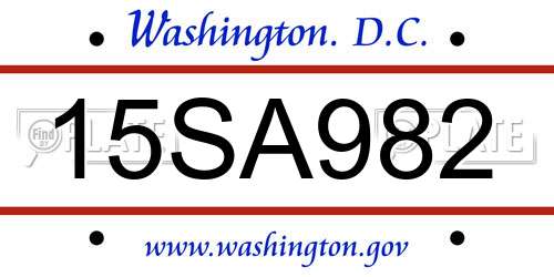 15SA982 District Of Columbia License Plate