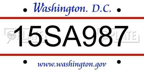 15SA987 District Of Columbia License Plate