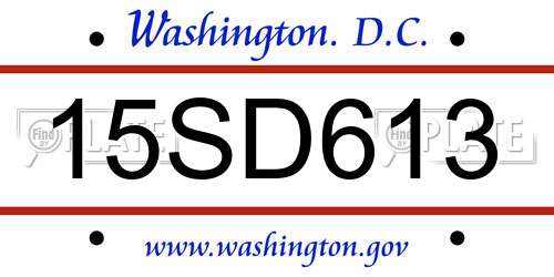 15SD613 District Of Columbia License Plate