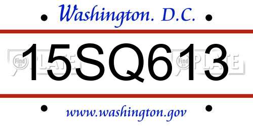 15SQ613 District Of Columbia License Plate