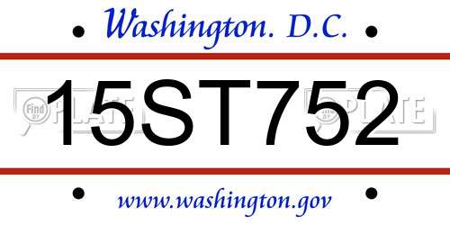 15ST752 District Of Columbia License Plate