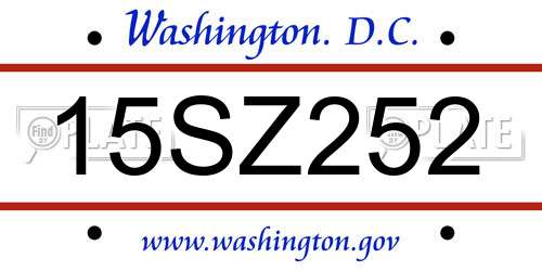 15SZ252 District Of Columbia License Plate