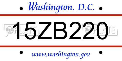 15ZB220 District Of Columbia License Plate