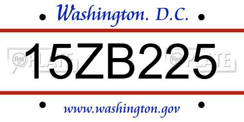 15ZB225 District Of Columbia License Plate