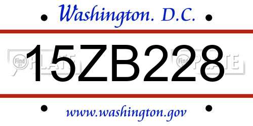 15ZB228 District Of Columbia License Plate