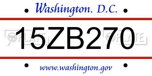 15ZB270 District Of Columbia License Plate