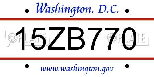 15ZB770 District Of Columbia License Plate