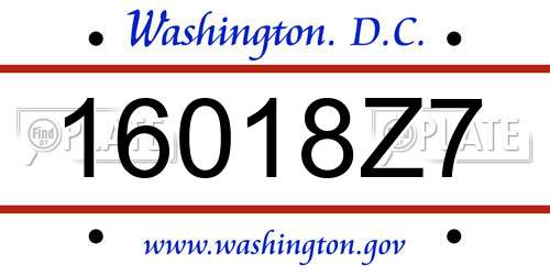16018Z7 District Of Columbia License Plate